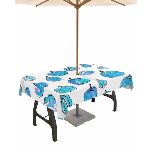 Boanket Outdoor Tablecloth with Umbrella Hole for Patio/Picnic/Party/Camping, Blue Pumpkins Fall Waterproof Table Cloth Rectangle Table Cover Washable, Watercolor Thanksgiving (54"x 80")