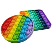 Inevitable Pop Fidget Toy, Rainbow 2 Pack Push pop Fidget Bubble Popper Sensory Fidget Toys, Push it pop Bubble Fidget Square Round Stress Reliever Toy