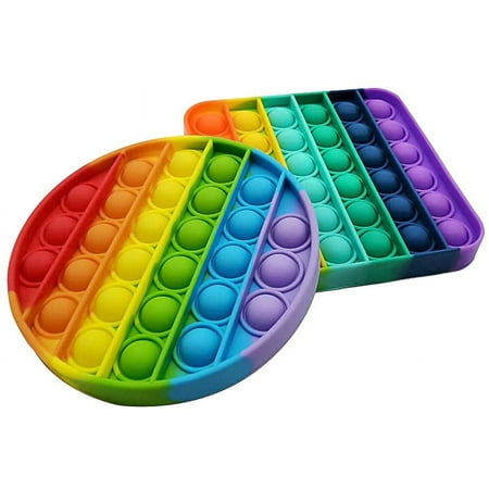 Inevitable Pop Fidget Toy, Rainbow 2 Pack Push pop Fidget Bubble Popper Sensory Fidget Toys, Push it pop Bubble Fidget Square Round Stress Reliever Toy