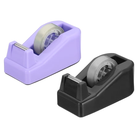 2pcs Tape Dispenser Desk, Small Tape Dispenser Cute Desktop Dispenser Holder for Tape Office Desktop, Purple Black