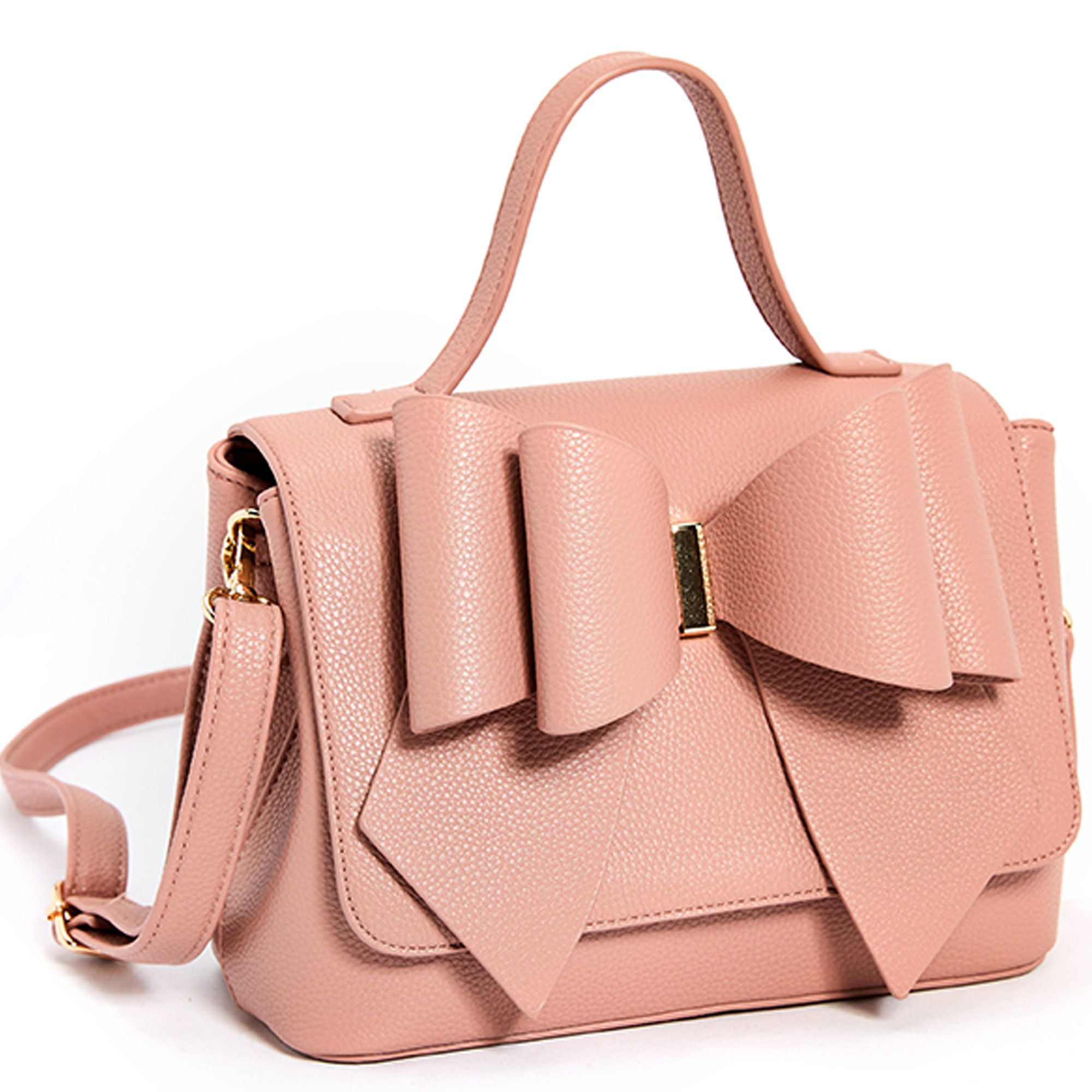 LIKE DREAMS Women's Eva Elegant Pebble Vegan Leather Bowtie Top Handle  Fashion Satchel Handbag (Mauve)