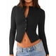 thumbnail image 1 of Blusas de Larga para Mujer, Cárdigan Ligero de Otoño, Camisetas para Salir, Blusas Acanaladas con Botones, Lindas y A Negro M, 1 of 10