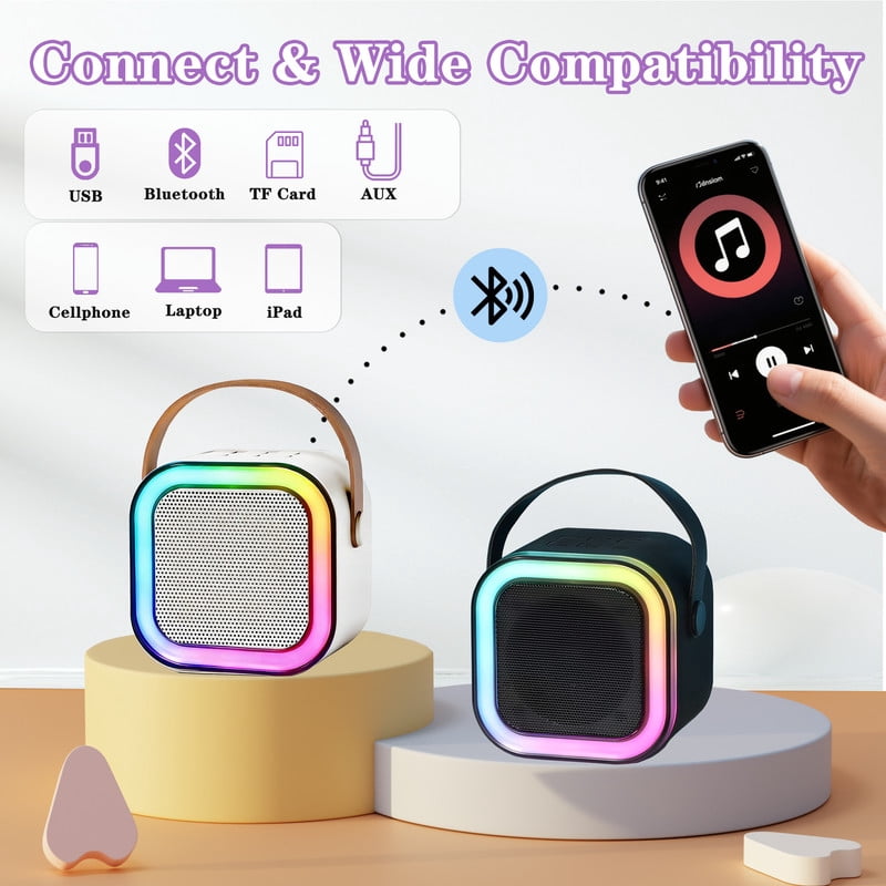 Karaoke Machine with Bluetooth and 2 Wireless Microphones with Voice Changer, Great for Home Party, Birthday Gifts for for 3 4 5 6 7 8-15 Year Old Girls and Boys