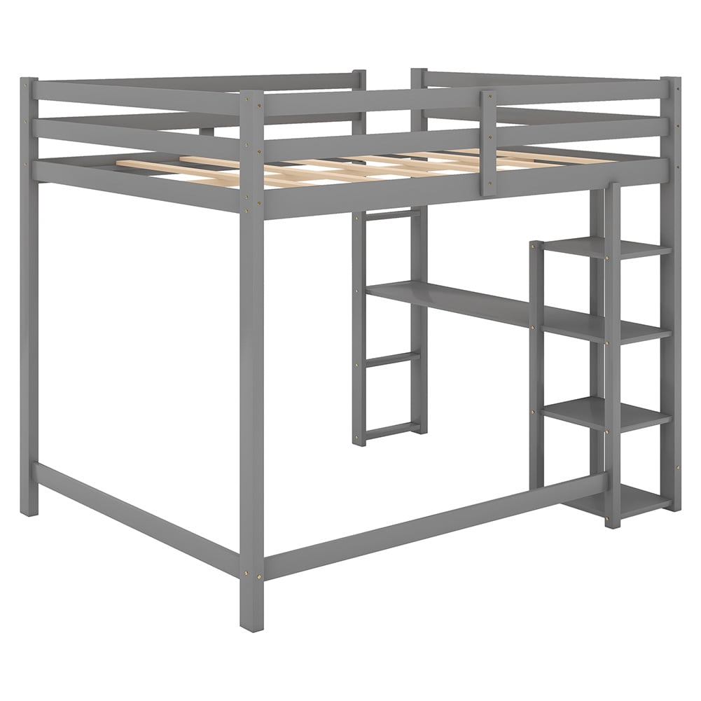 Kadyn Full Size Loft Bed with Built-in Desk and Shelves, No Box Spring Needed, Gray Kadyn Full Size Loft Bed with Built-in Desk and Shelves, No Box Spring Needed, Gray