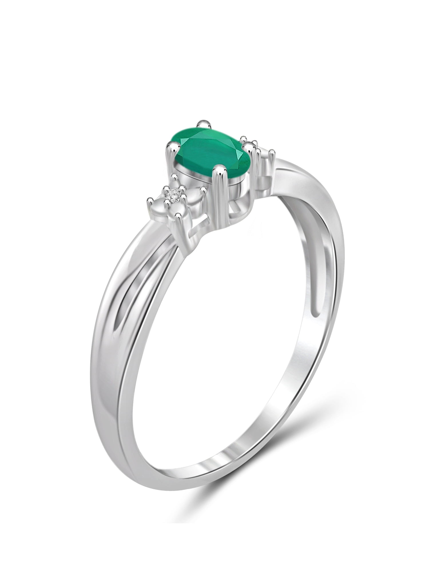 JewelersClub Emerald Ring Birthstone Jewelry – 0.25 Carat Emerald 0.925 Sterling Silver Ring Jewelry with White Diamond Accent – Gemstone Rings with Hypoallergenic 0.925 Sterling Silver Band