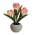 thumbnail image 1 of Lámpara de noche con forma de tulipán, luz suave, exquisita cerámica, lámpara de mesa con forma de flor de PU para librerías, cafeterías, funciona con pilas, base de cerámica, color rosa, 1 of 12