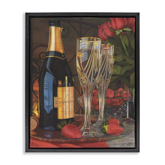 Stupell Industries Romantic Champagne Pair Food & Beverage Painting Black Floater Framed Art Print Wall Art, 17 x 21