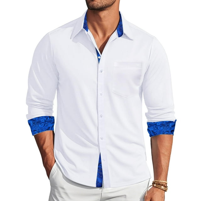 Camisa de vestir Barry.Wang White para hombre de manga larga de negocios