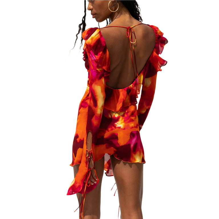 Women's Ruffle Trim Cover-Up Dress - Black Beauty, Size M by Venus
