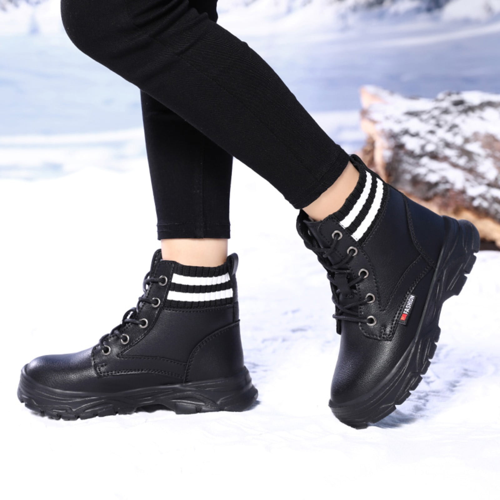 PEASKJP Children s Duck Boots Waterproof Warm Anti Slip Cold Weather Shoes Toddler Little Kid Big Kid Black 29