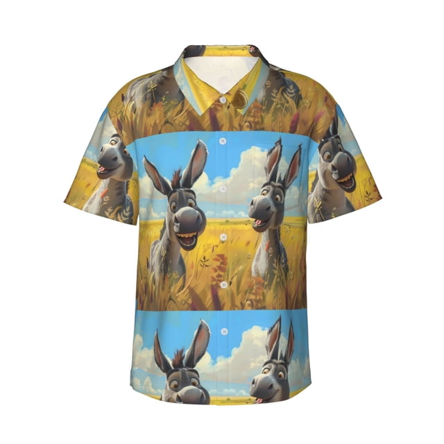 Balery Funny Countryside Donkey Camisas hawaianas de manga corta para hombre, camisas playeras de corte holgado, camisas de vacaciones con botones,Small