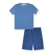Sleep On It Boys 2-Piece Short-Sleeve Jersey Pajama Shorts Set - Checkerboard , 8-10