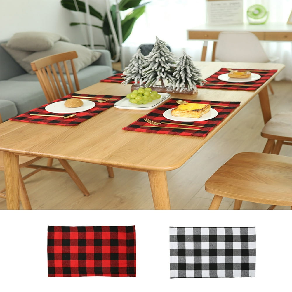 SPRING PARK Buffalo Check Plaid Placemats Reversible Cotton Burlap Resistant Table Checkered