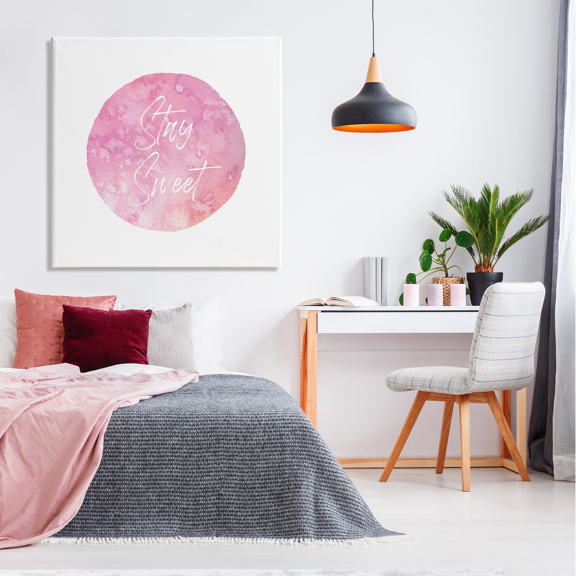 Stupell Industries Stay Sweet Pink Circle Inspirational Painting Gallery Wrapped Canvas Art Print Wall Art, 36 x 36