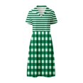 thumbnail image 4 of ZHOGXU Womens Summer Dresses Short Sleeve Lapel Plaid Striped Print A Line Elegant Relaxed Fit Shirt Dress For Casual Daily Wear,Dark Green,Xxl, 4 of 5