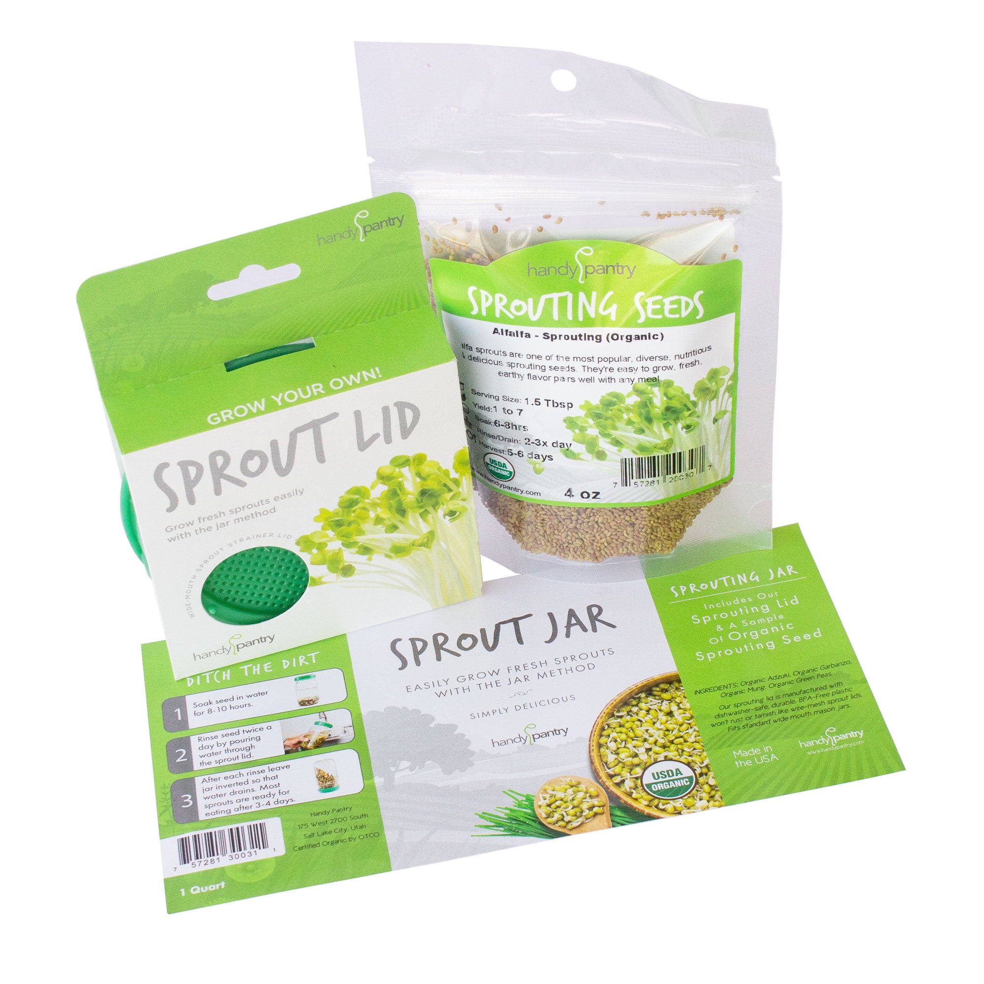 Handy Pantry Glass Seed Sprouting Jar Kit