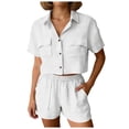 thumbnail image 3 of QGJZVUNL 2 Piece Sets for Women Summer Casual Short Sleeve Button Tops Elastic Waist Shorts Lounge Set Size XL, 3 of 6