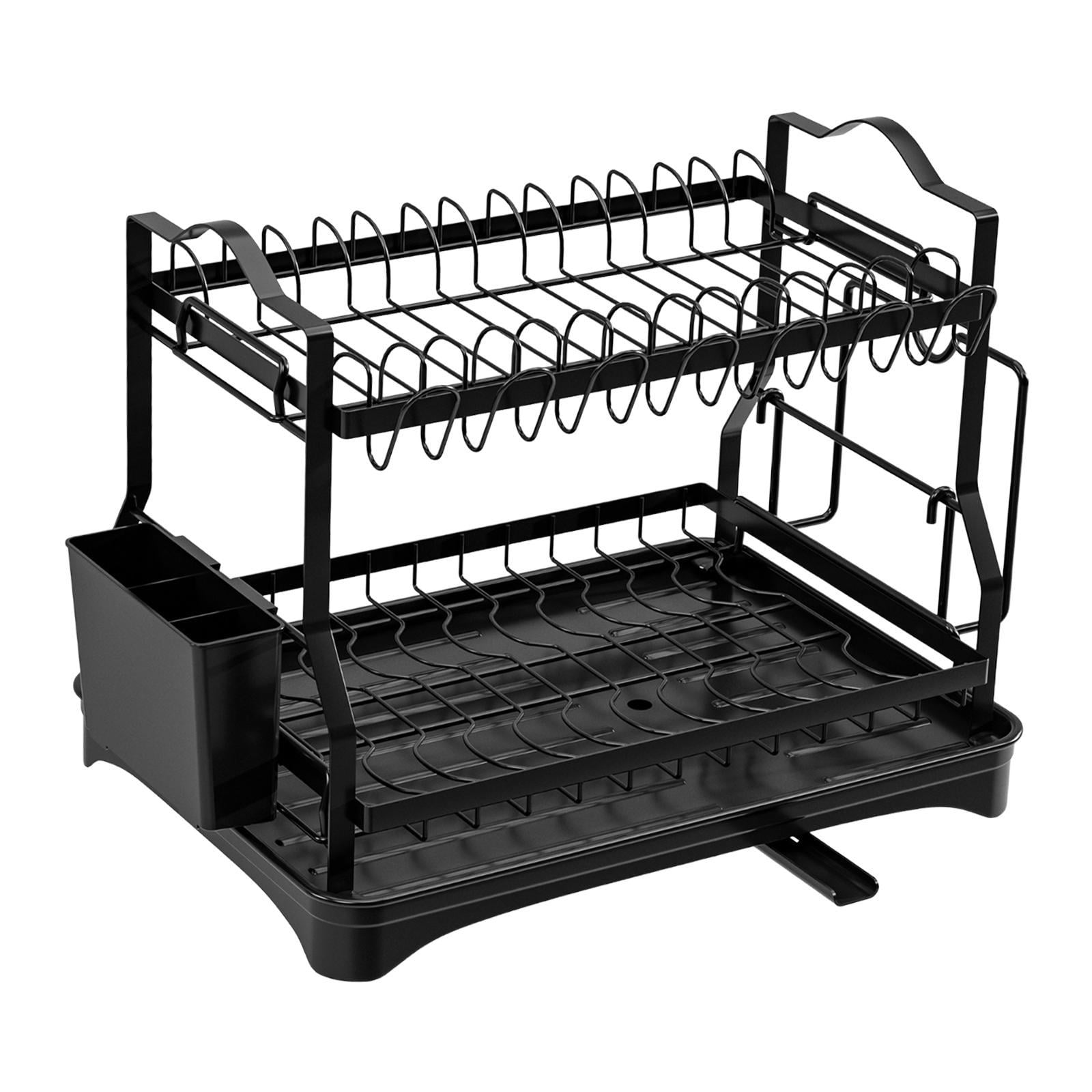 Fiocias 2 Tier Dish Drying Rack Cutting Board Holder with Utensil Holder Storage Kitchen