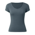 thumbnail image 4 of NJGRAE Black Tops for Women Women’S Slub Knit T-Shirts Women's Summer Top Solid Color Versatile Fashion Short Sleeved Top Women’S Ruffle Sleeve Tops L, 4 of 5