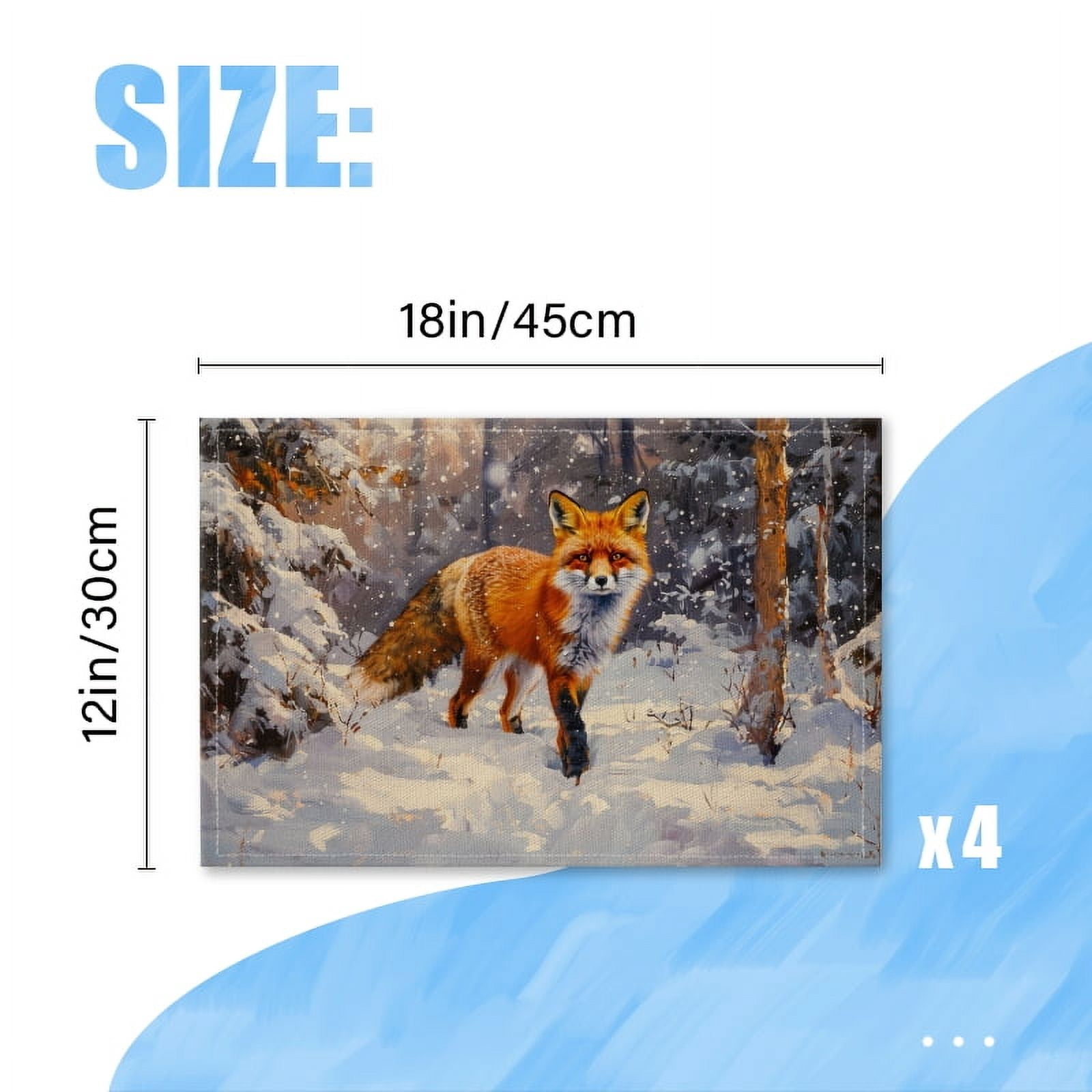 BaHomeck placemats Set of 4 Red Fox In The Snow Cotton Linen rectangle Placemats for Kitchen Dining Table Indoor,Outdoor,18*12inch
