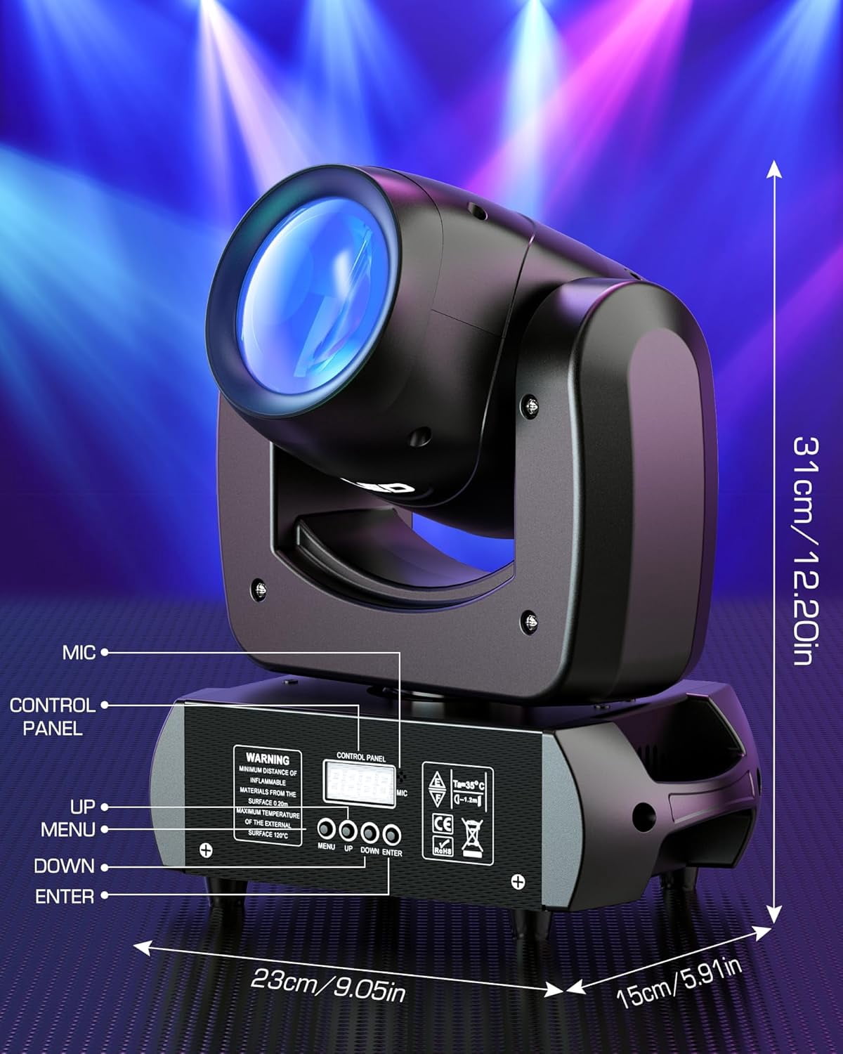 120W Moving Beam Head DJ Light 18 Rotating Prism 8 GOBO 8 Colors,Professional Stage Lighting Strobe/Spotlight by DMX and Sound Activated
