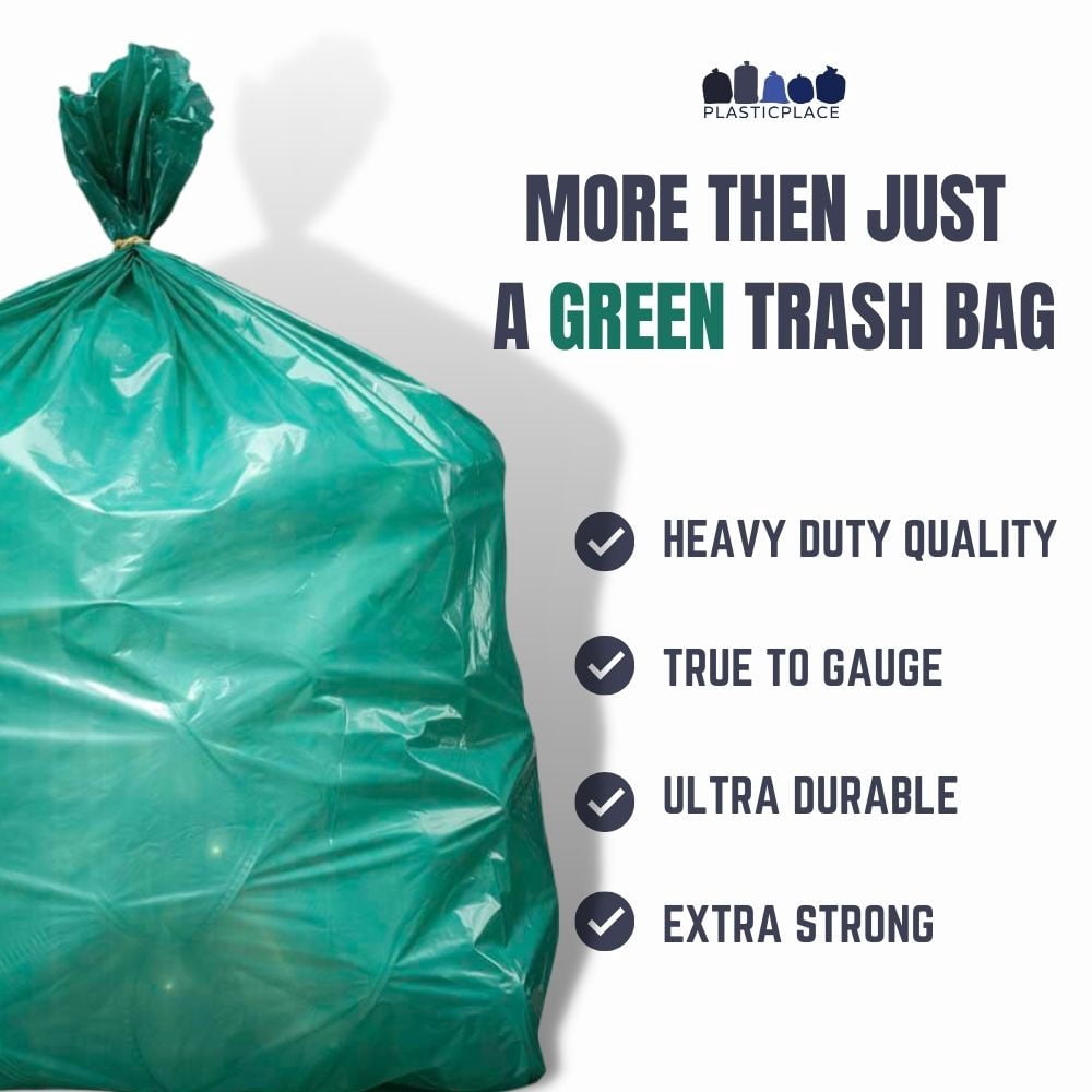 Plasticplace 12-16 Gallon Trash Bags │ 1.0 Mil │ Green Garbage Can Liners │ 24” x 31” (250 Count)