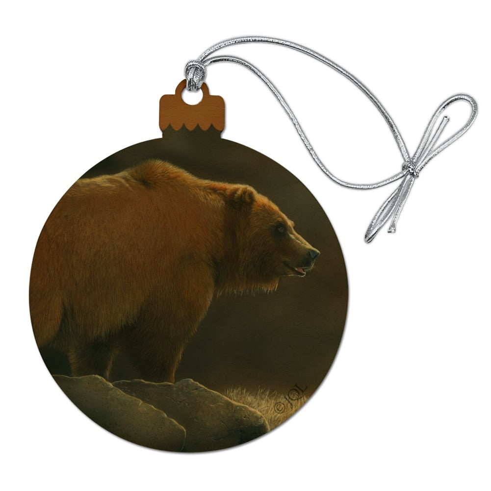 Grizzly Bear in the Morning Glow Wood Christmas Tree Holiday Ornament
