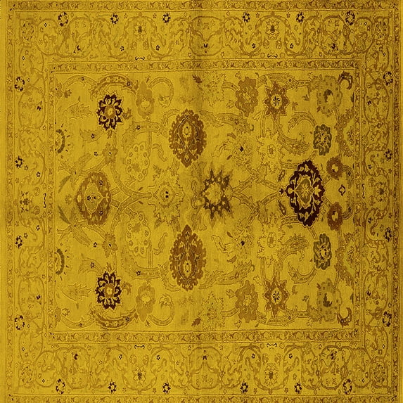 Ahgly Company Indoor Square Oriental Yellow Traditional Area Rugs, 6' Square