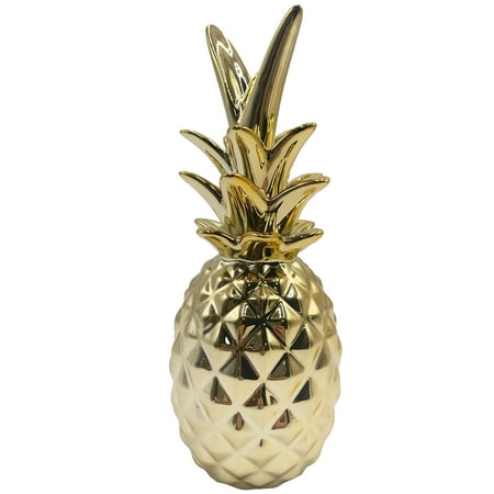First of a Kind Gold Ceramic Pineapple Decorative Centerpiece Display Decor for Living Room, Bedroom, Office, Kitchen. Pineapple Stoneware Bookshelf Decorative Object.