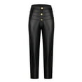 thumbnail image 4 of ABATAB Women's Leather Leggings Ultra Soft Comfy High Waisted Trousers 3 Buttons-Up Leather Slim Fit Pleather Trendy Tight Pants, 4 of 6