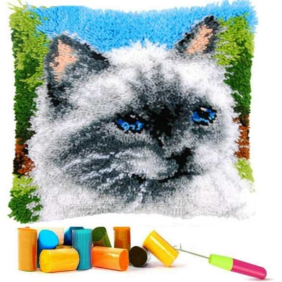 ShowNiceArt Latch Hook Kits for Beginners, Crochet Yarn Kit with Blue Butterfly Pattern, 17x17 Inch