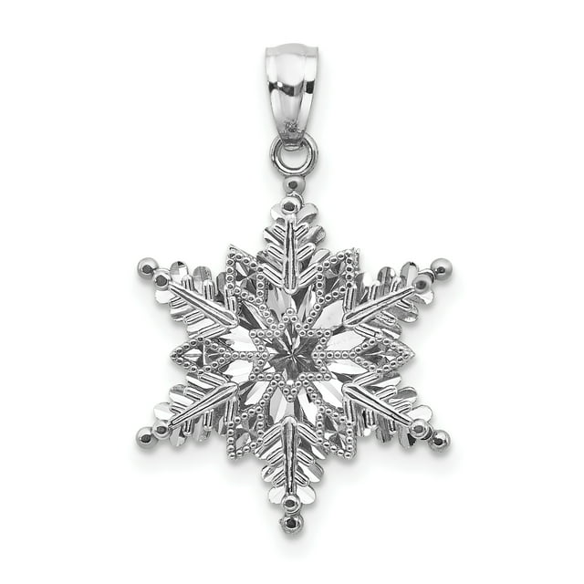 Pendentif Flocon de Neige 2 Niveaux en Or Blanc 14K Poli et Texturé