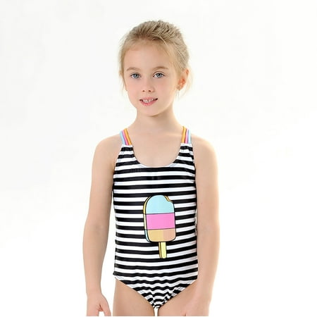 

Lovehome Children Camisole Stripe Printing Girl Swimsuit Conjoined Swimsuit