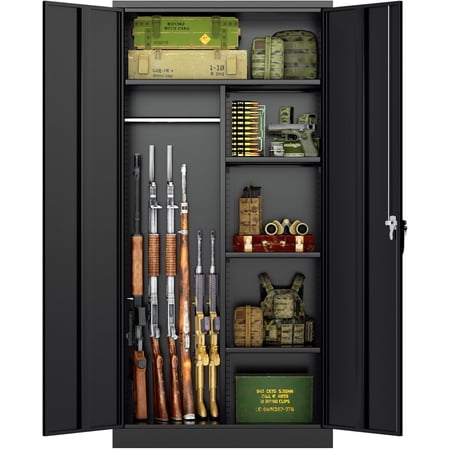 INTERGREAT Gun Safe Long Gun Safe for and Pistols Large Gun Cabinet Locker with Removable Gun Shelves Gun Cabinet with Lock,Black