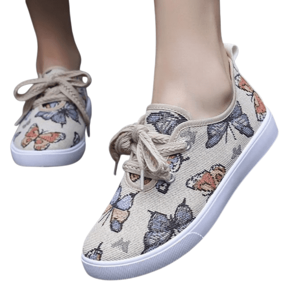 Willtoo Womens Butterfly Print Canvas Sneakers Lace Up Low Top Casual Shoes Lightweight Platform Walking Flats For Daily Outdoor Wear