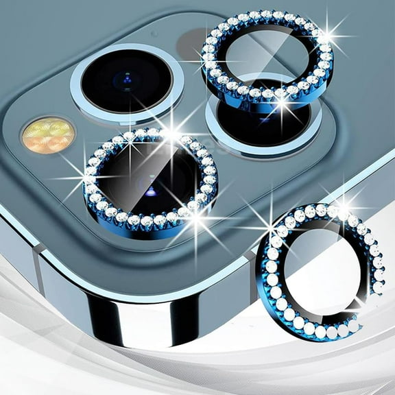 Compatible for iPhone 15 Pro/iPhone 15 Pro Max Camera Lens Protector, Tempered Glass Camera Cover Screen Protector Metal Ring Decoration Accessories IPhone 11 12 13 14 15 Pro Max (Blue - B)