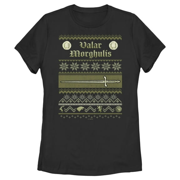 Women's Game of Thrones Christmas Valar Morghulis Sweater  Graphic Tee Black Large