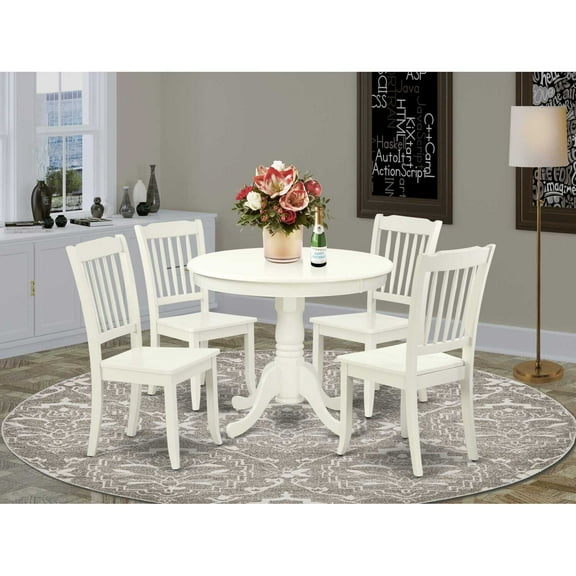 East West Furniture Dining Room Set Linen White, ANDA5-LWH-W