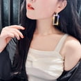 thumbnail image 3 of Grofry Women Earring,Rhinestone Inlaid Hollow Rectangle Dangle Ear Stud Jewelry Gift Silver, 3 of 5