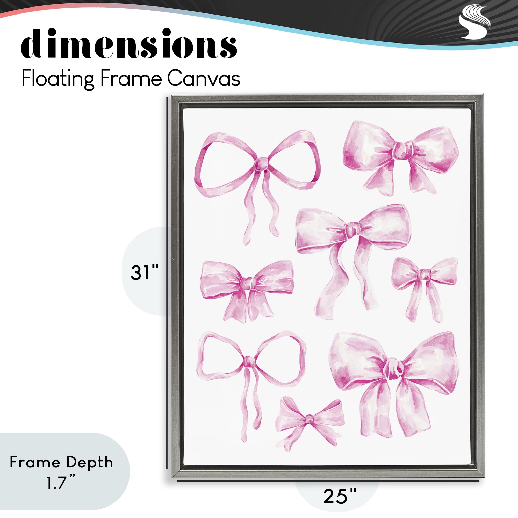 Stupell Industries Coquette Bow Collection Gray Framed Floater Canvas Wall Art, design by Bethany Sandoval