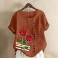 thumbnail image 2 of Women Summer Rose Print Short Sleeve Top Tee Graphic Cute T-Shirt,Women's Dressy Casual Tops Business Work Blouses White Button Down Shirts, 2 of 4