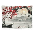 thumbnail image 5 of ONETECH Asian Art Wall Hanging Ink and Bird Bamboo Branch Tapestry Sunset Mountain Lake Landscape Retro Oriental Traditional Chinese Style Painting Bedroom Living Room Decor, 5 of 6