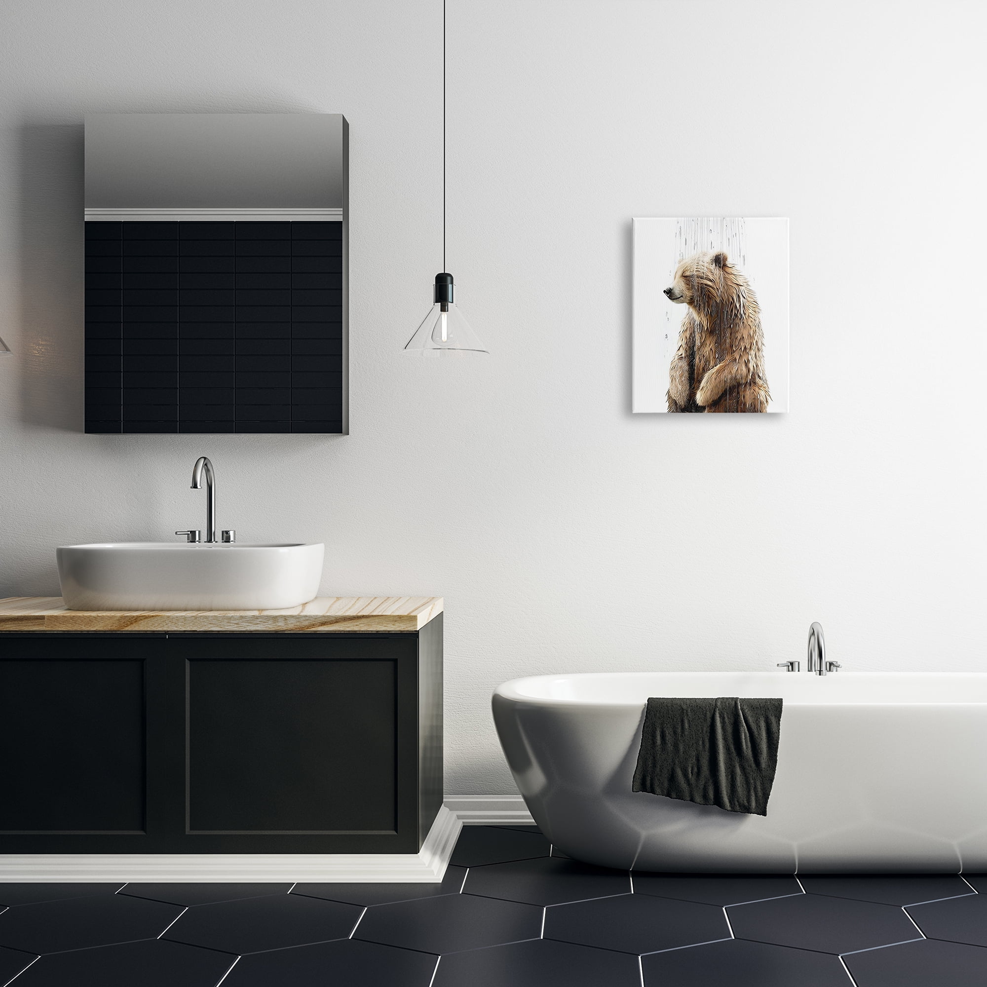 Stupell Industries Bear Shower Splash Animals & Insects Painting Gallery Wrapped Canvas Art Print Wall Art, 16 x 20