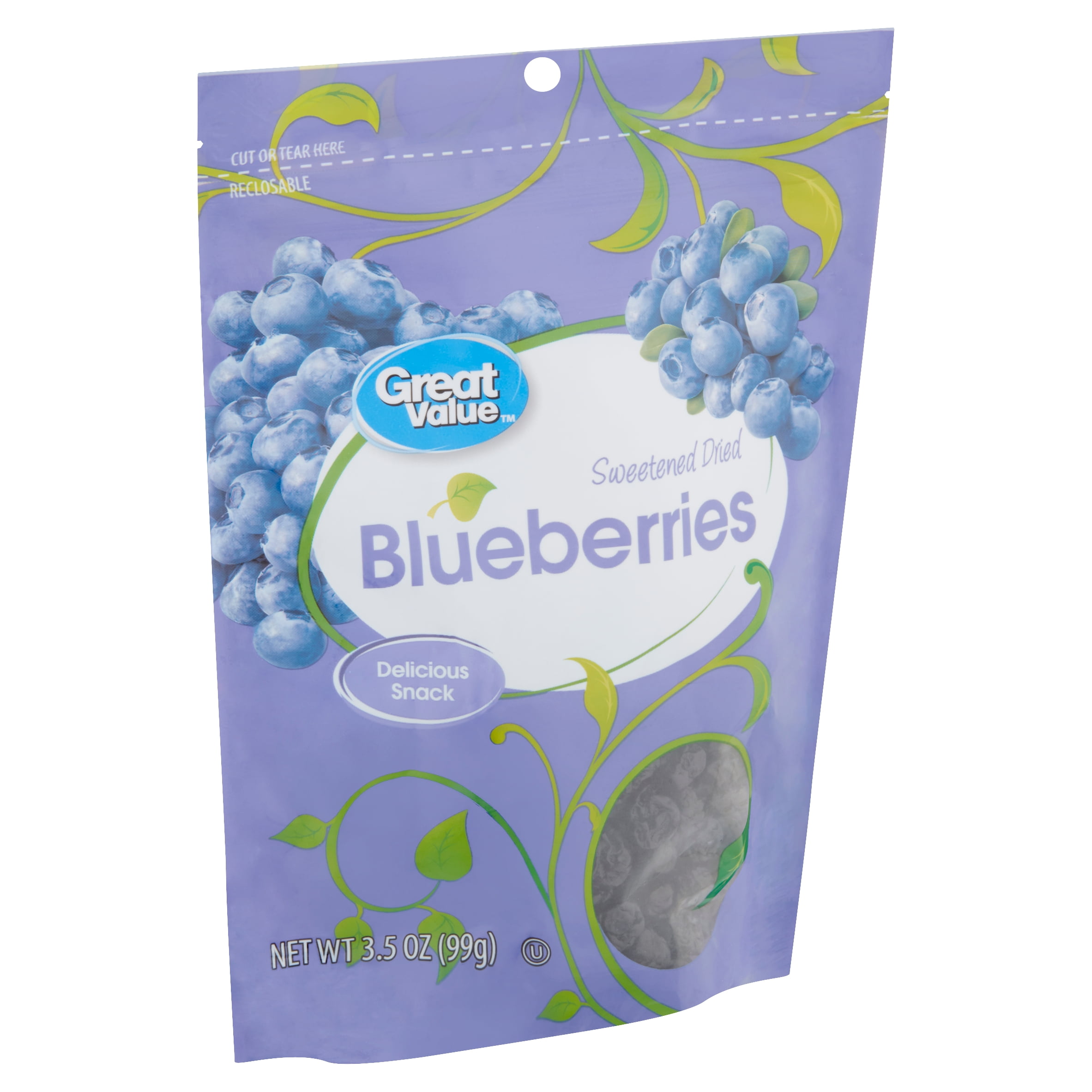 Great Value Dried Blueberries, Sweetened, 3.5 oz.