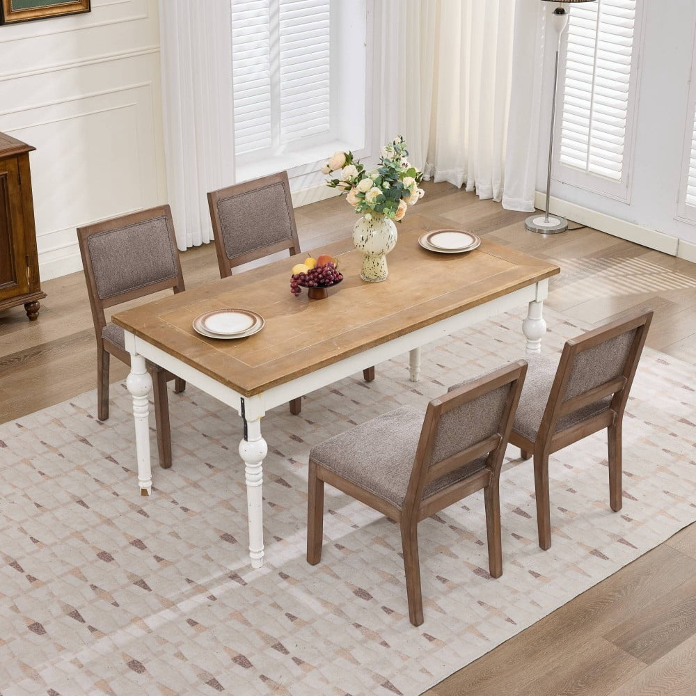 Dining Chairs Set of 2, Farmhouse Upholstered Wooden Chairs, Mid Century Modern Side Chairs with Cushioned Seat & Backrest, Coffee