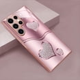 thumbnail image 6 of Curve Double Heart Hard Case for Samsung, Sparkling Heart Hard Case for Samsung 21/22/23/24/25/26 Series, Romantic Pink Curved Glass Phone Cases (Purple,for Samsung Galaxy S25 Ultra), 6 of 7