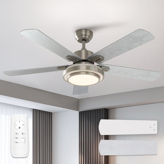 Warmiplanet 52" Modern Ceiling Fan with Light & Remote, Brush Nickel, Dual-Color Blades, 3 Speeds, 3-Color Light, Reversible, Timer
