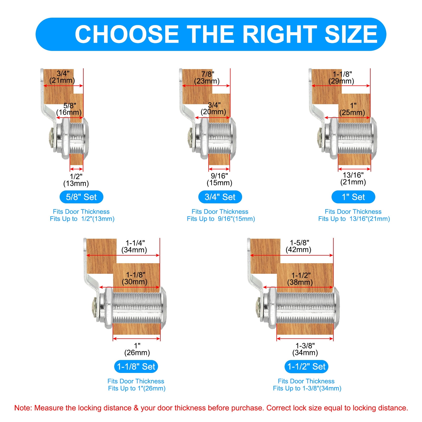 Uxcell Keyed Alike Cabinet Locks 1-1/8 Inch with Key for RV Drawer Storage, Silver 8 Pack
