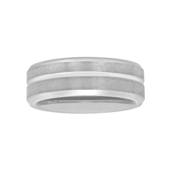 Brilliance Fine Jewelry Men's Tungsten 8MM Grooved Comfort, Silver, 12