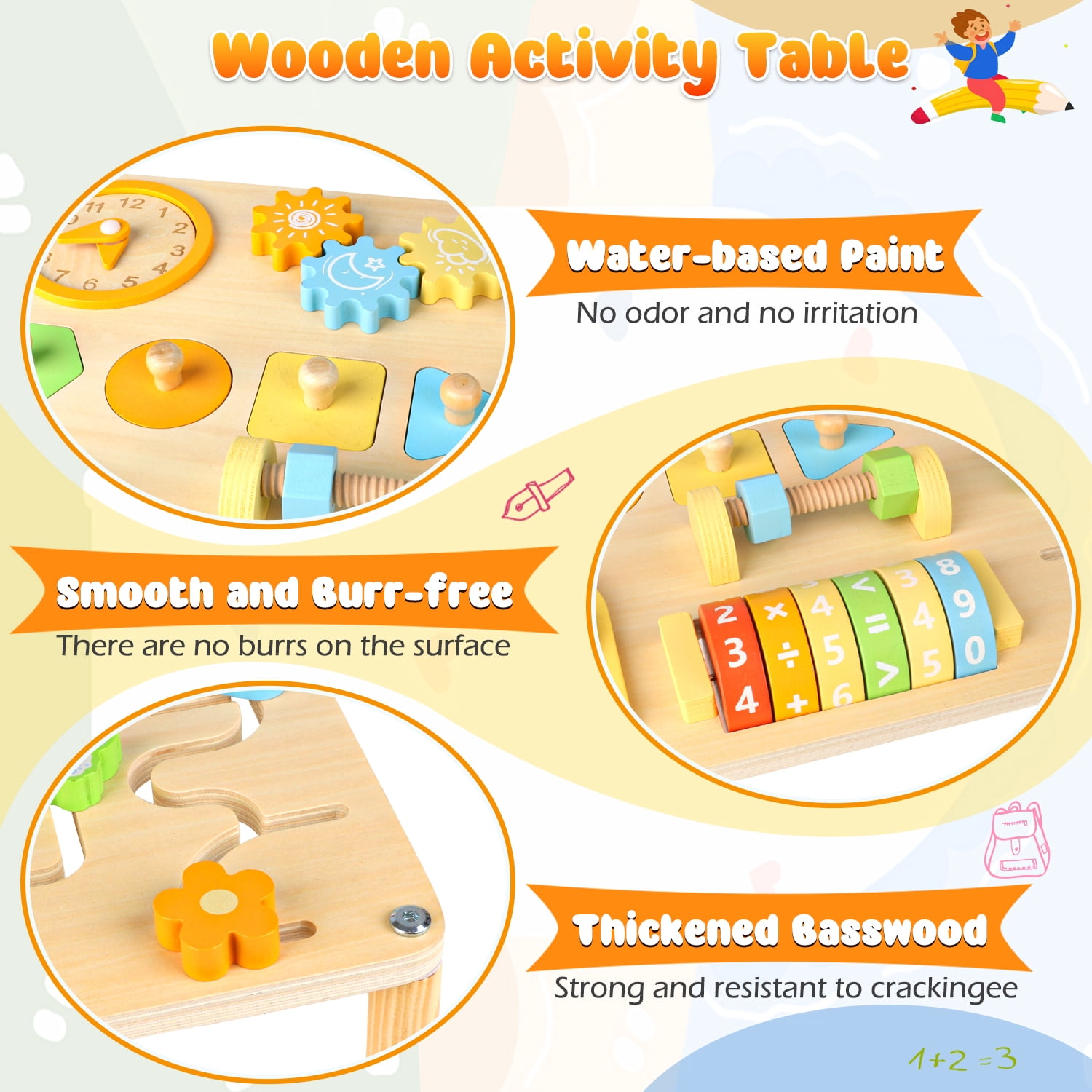 UUSUOO Activity Table for 1 Year Old,8-In-1 Wooden Montessori Toys with Bead Maze,Shape Sorter,Baby Sensory Toys 6-12 Months,Learning Toys for Baby 1st Christmas Birthday Gifts
